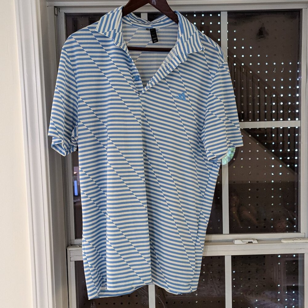 adidas Golf Polo, Men's Medium. Blue and White Stripe.